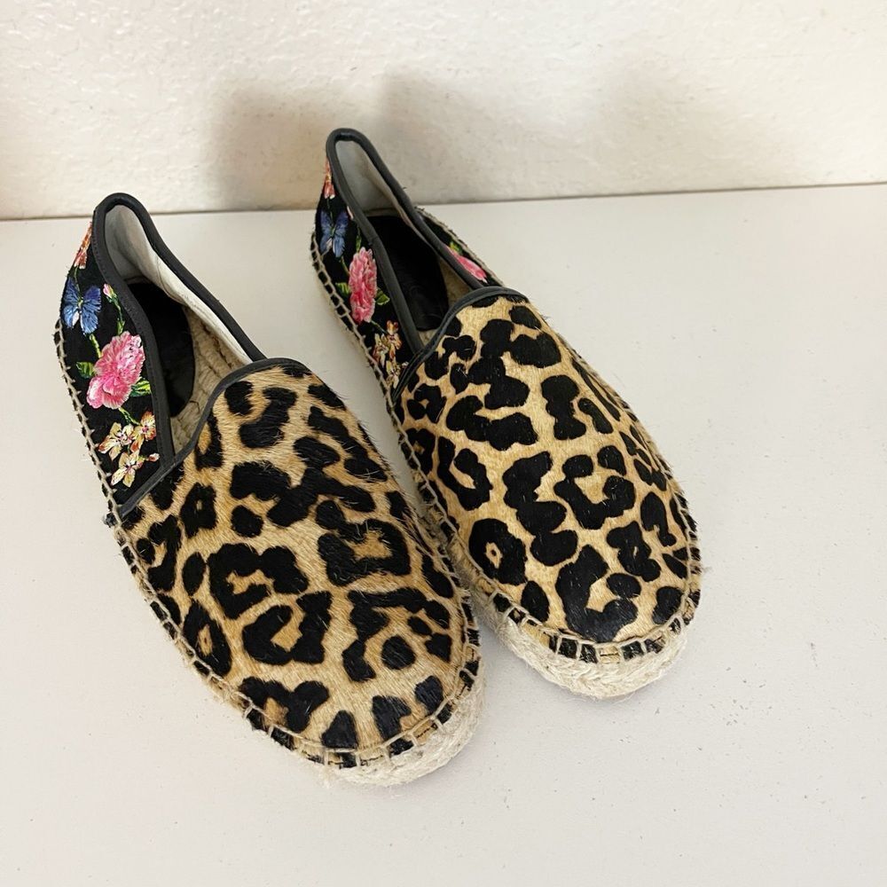 Johnny Was Garden black suede Leopard floral print Espadrilles 8 - Picture 12 of 12